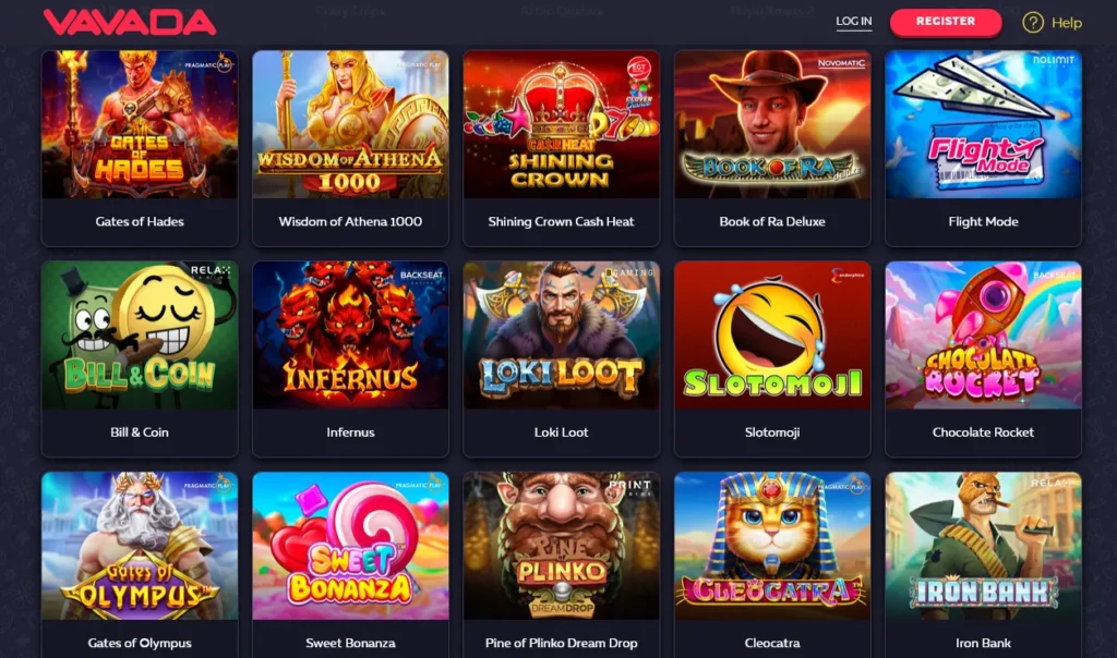 Screenshot of Vavada game lobby – thousands of slots, live tables, crash games, jackpots, and exclusive providers all in one sleek, scrollable interface.