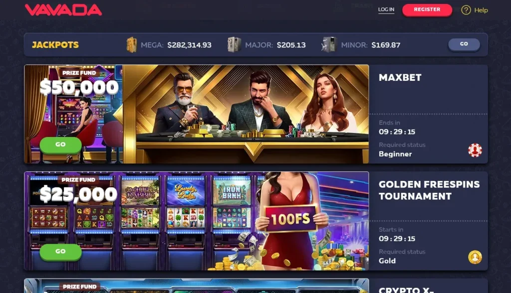 Welcome bonus interface at Vavada – deposit match offer, free spins, and promo highlights in a dark-themed layout. Vavada Casino Review screenshot of the bonus section.
