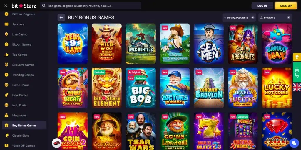 BitStarz Casino review Buy Bonus Games screenshot – instant access to bonus rounds in top slots